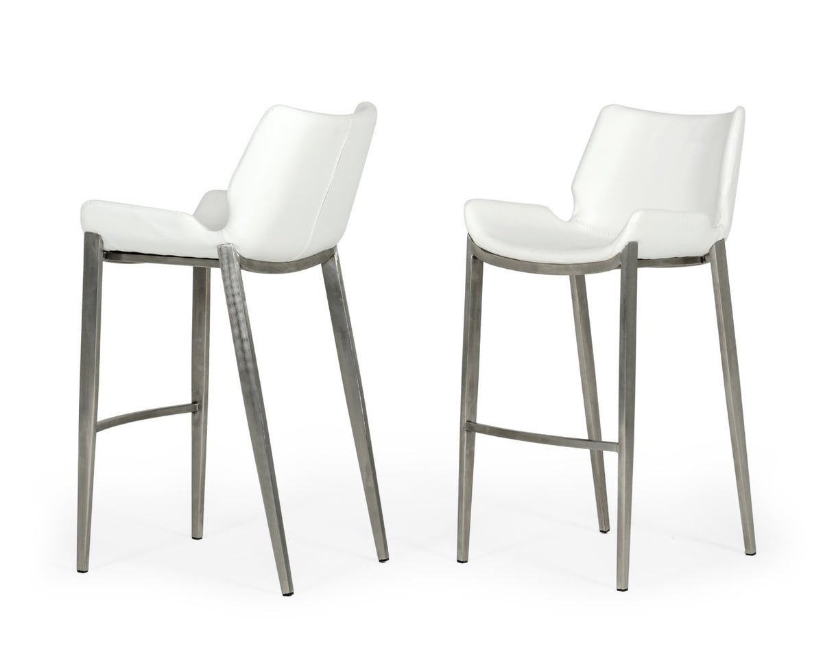 Dave Modern White Leatherette Bar Stool (Set of 2)