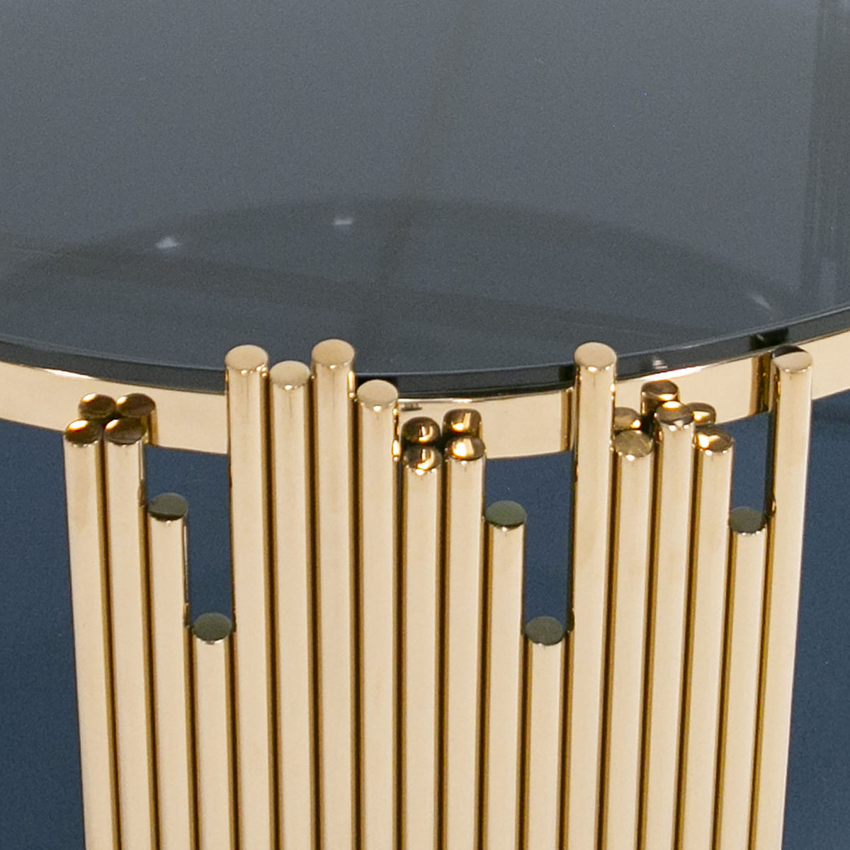 Bryce Modern Smoked Glass & Rosegold Round Coffee Table