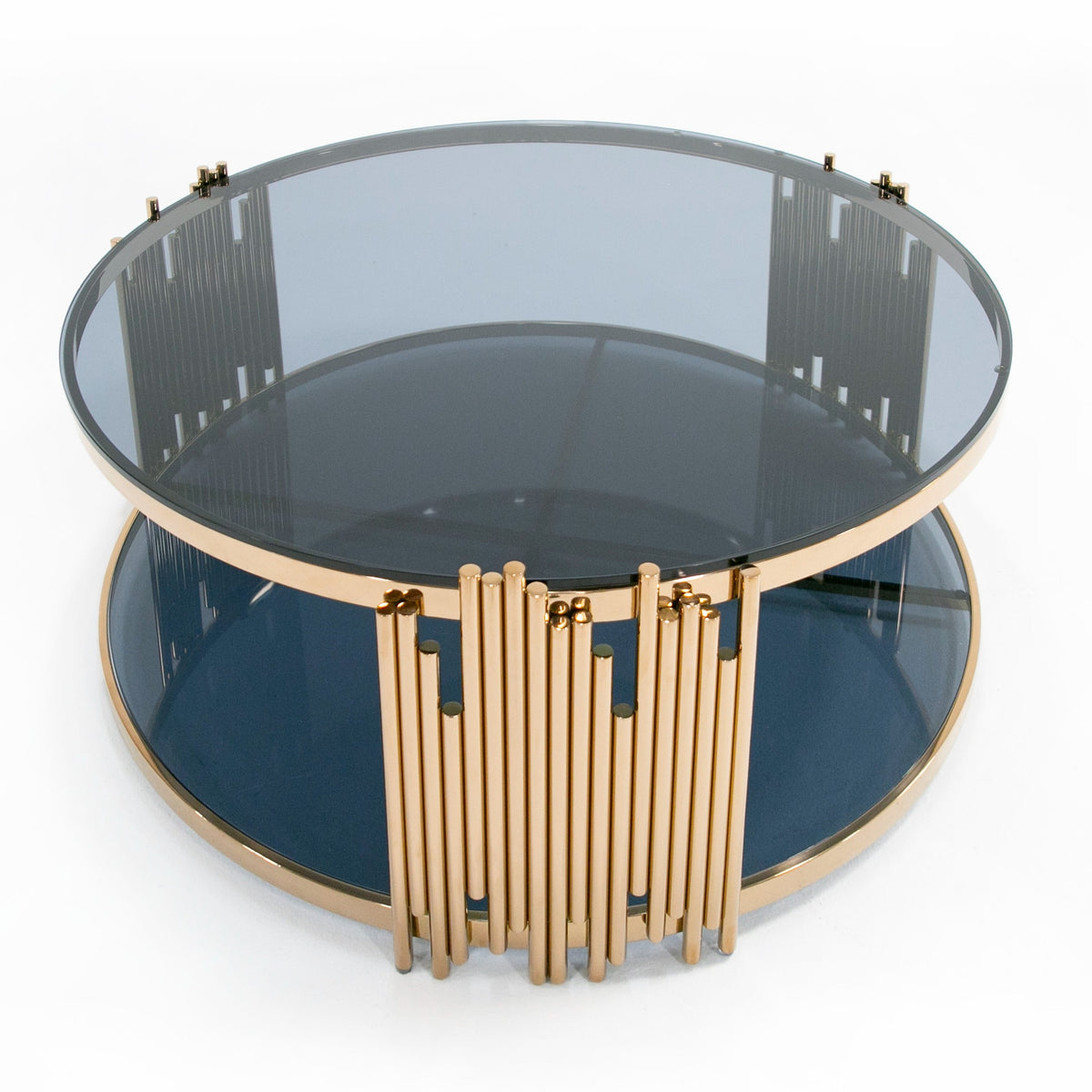 Bryce Modern Smoked Glass & Rosegold Round Coffee Table