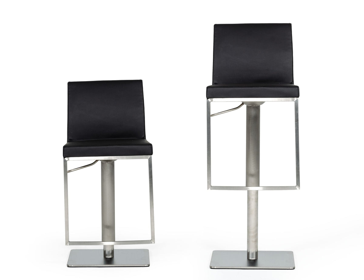 Folsum Modern Black & Brushed Stainless Steel Adjustable Bar Stool