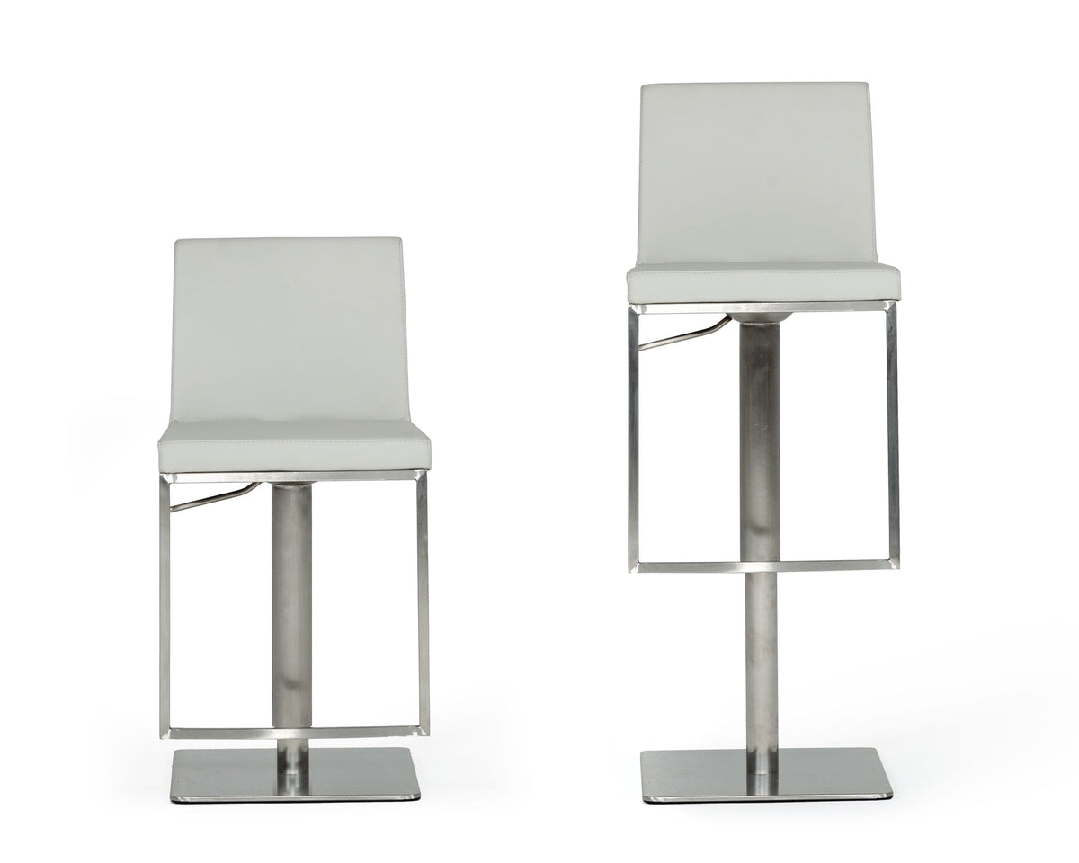 Folsum Modern Light Grey & Brushed Stainless Steel Adjustable Bar Stool