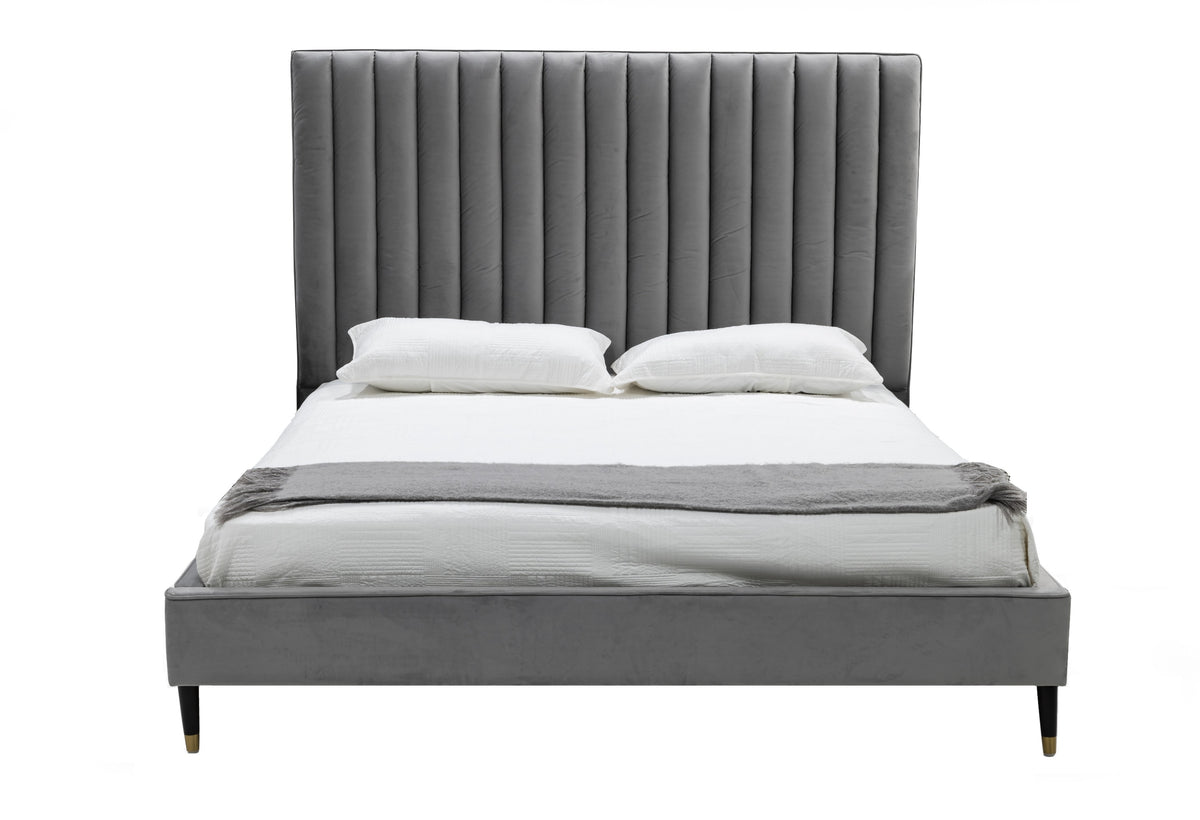Hemlock Modern Grey Velvet Bed