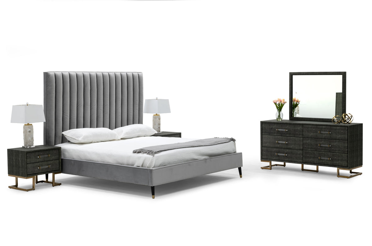 Hemlock Modern Grey Velvet Bed
