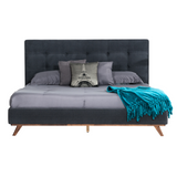 Addison +Soria Mid-Century Modern Grey Fabric + Walnut 4-Piece Bedroom Set