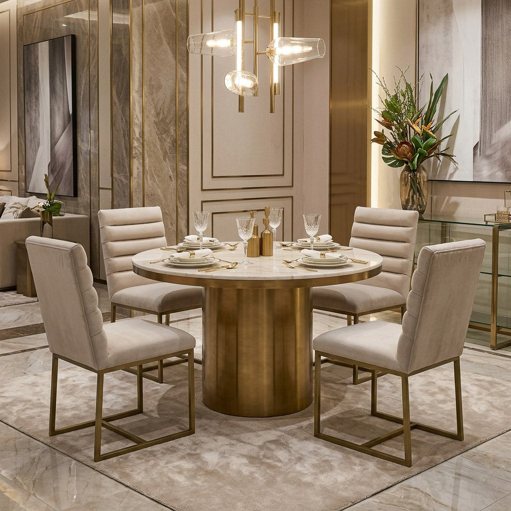 Barker Modern Beige & Brush Gold Dining Chair (Set of 2)