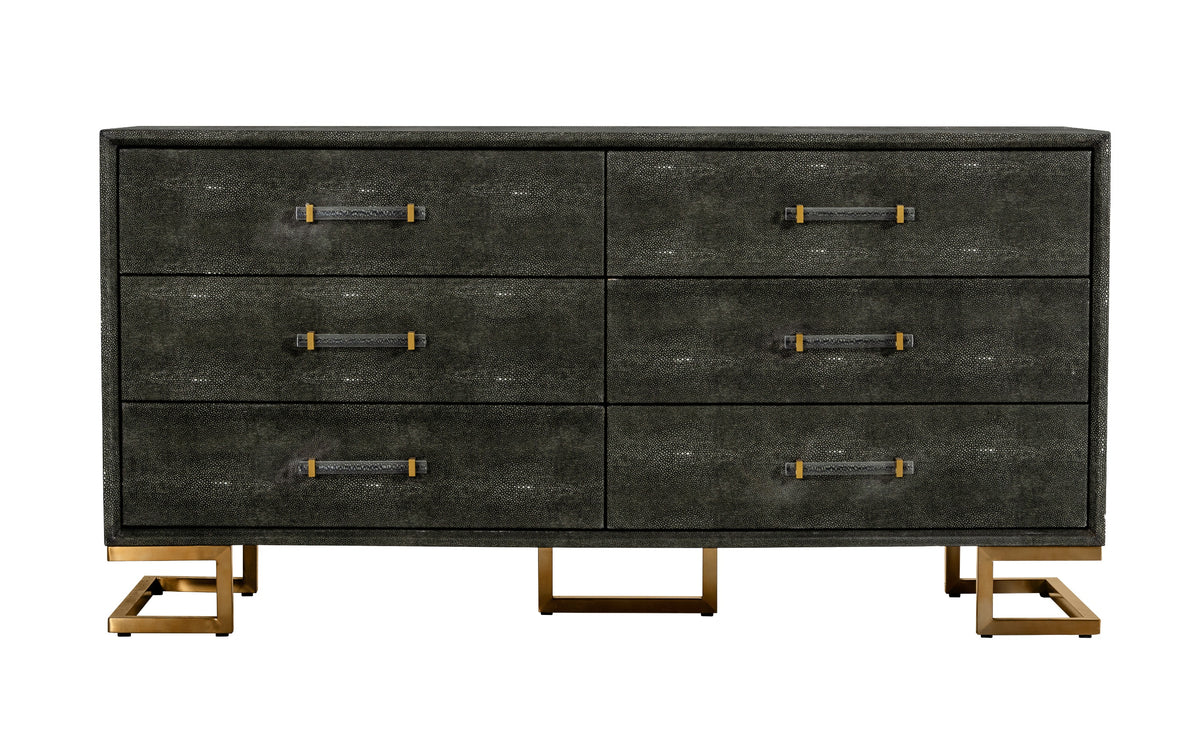 Howard Modern Shagreen Grey Leatherette & Gold Dresser
