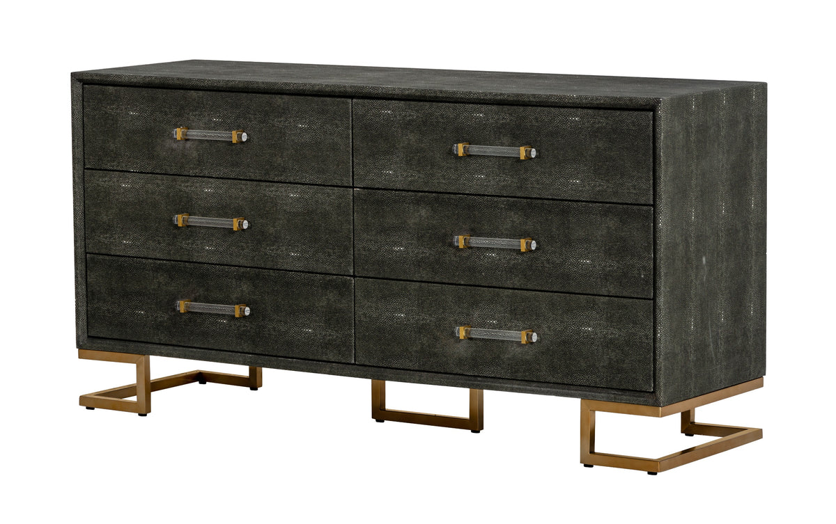 Howard Modern Shagreen Grey Leatherette & Gold Dresser