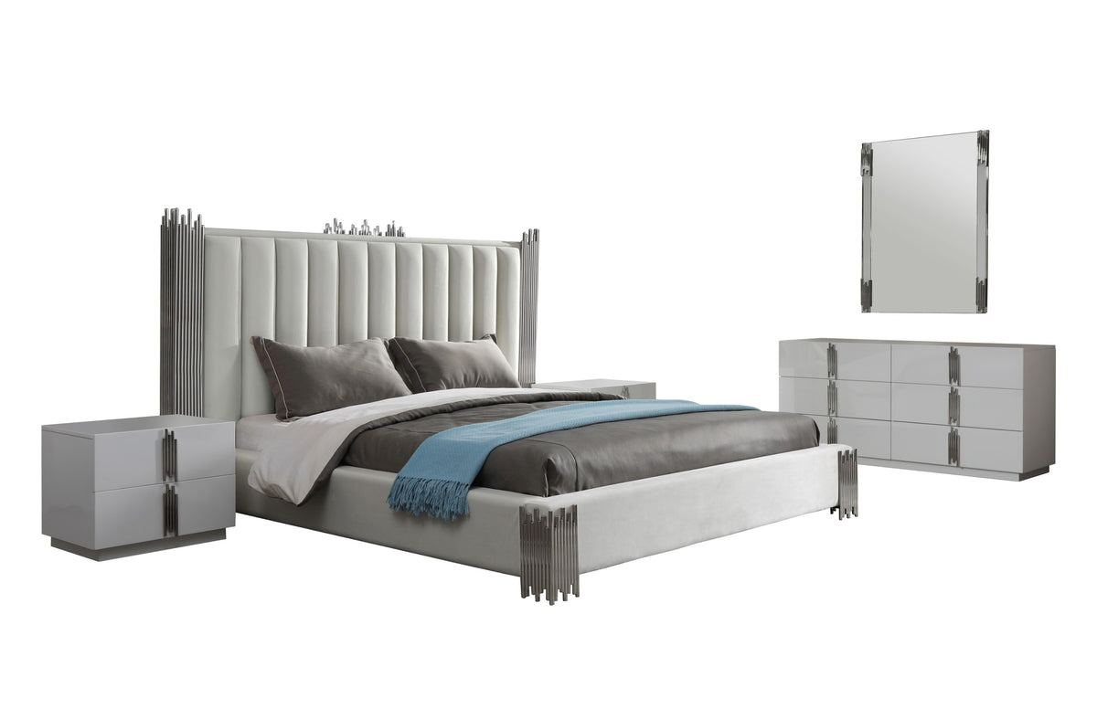 Token Modern White + Stainless Steel Bedroom Set