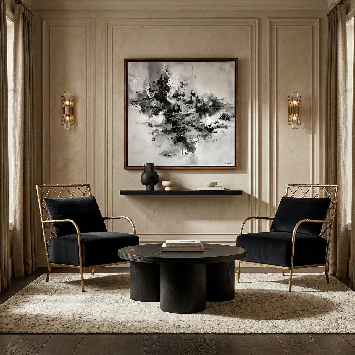 Ignacio Glam Black Velvet & Gold Accent Chair
