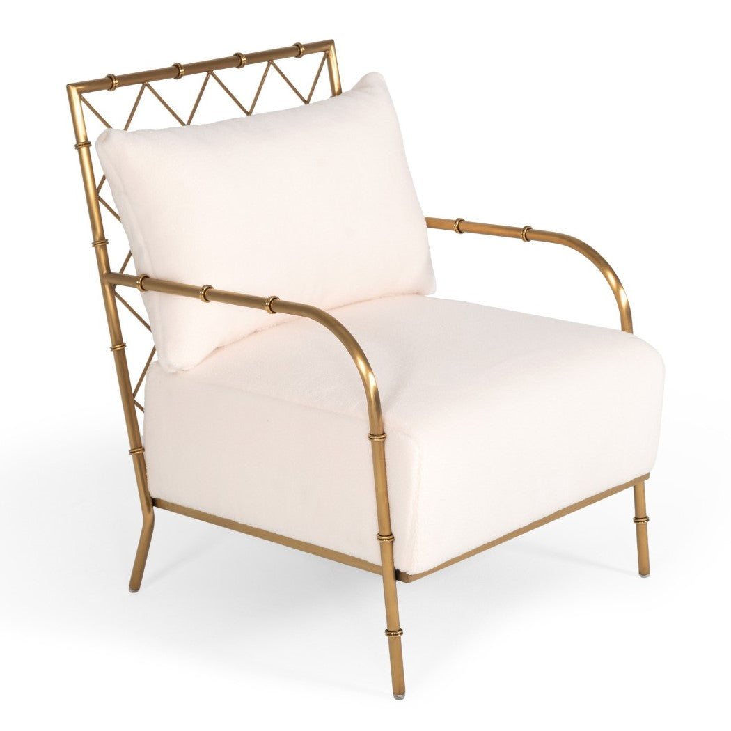 Ignacio Glam White Velvet & Gold Accent Chair