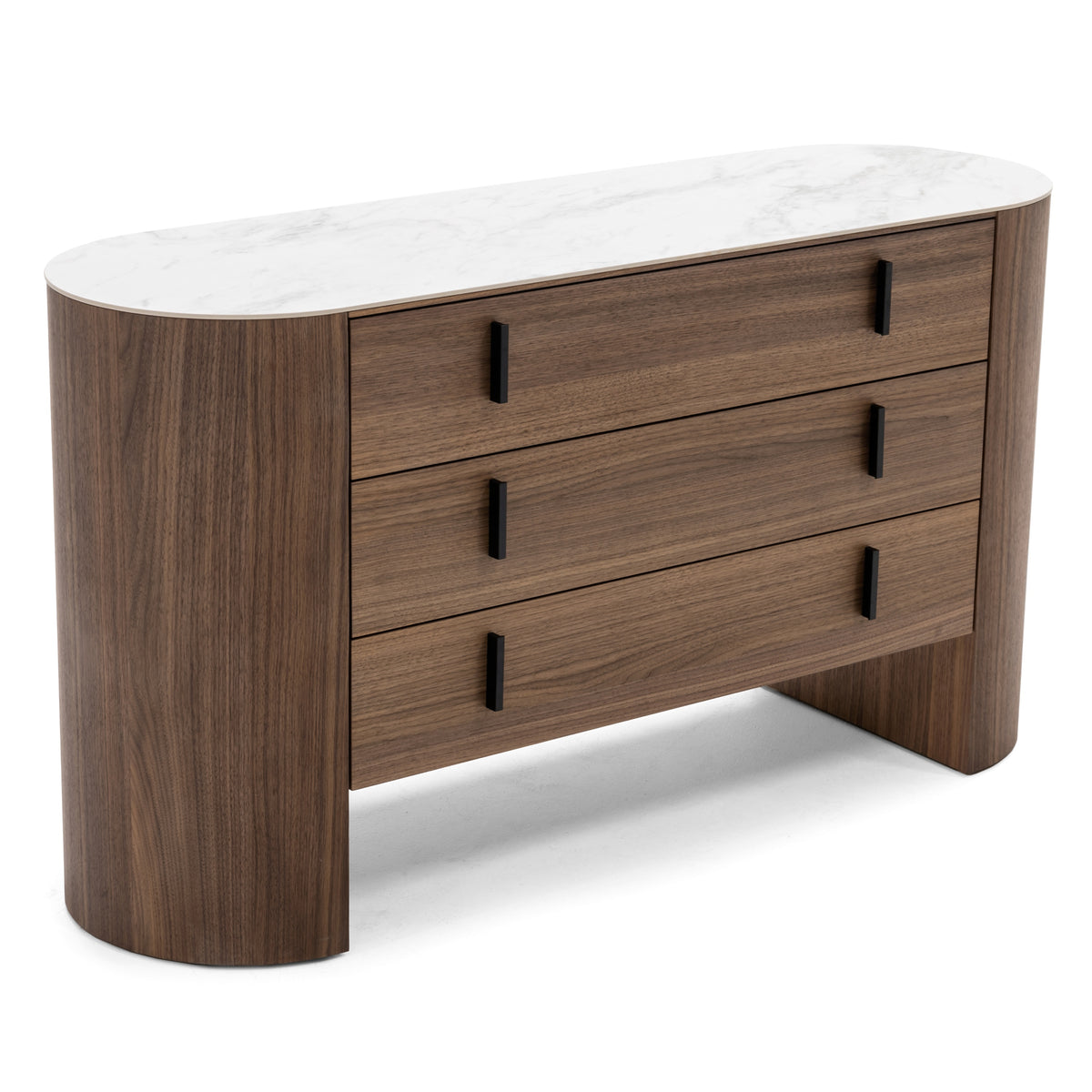 Chelton Contemporary White Ceramic & Walnut Dresser
