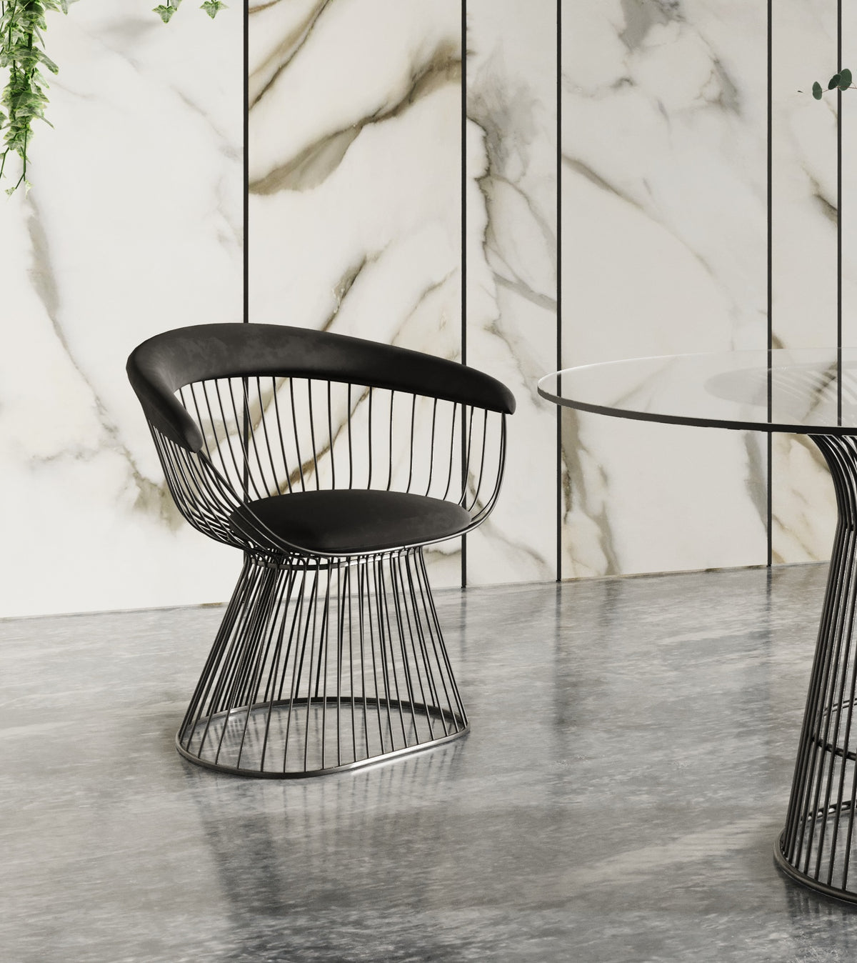 Chandler Modern Black Velvet & Black Stainless Steel Dining Chair