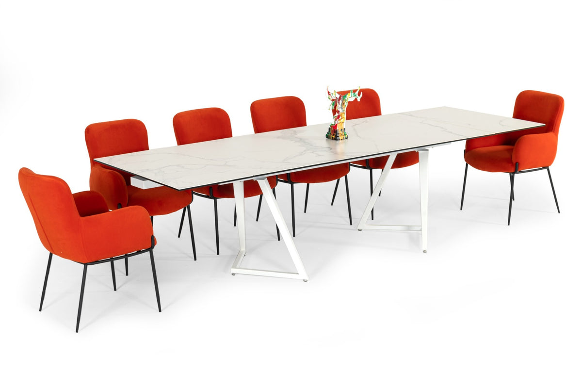 Farrell Modern White Ceramic Extendable Dining Table