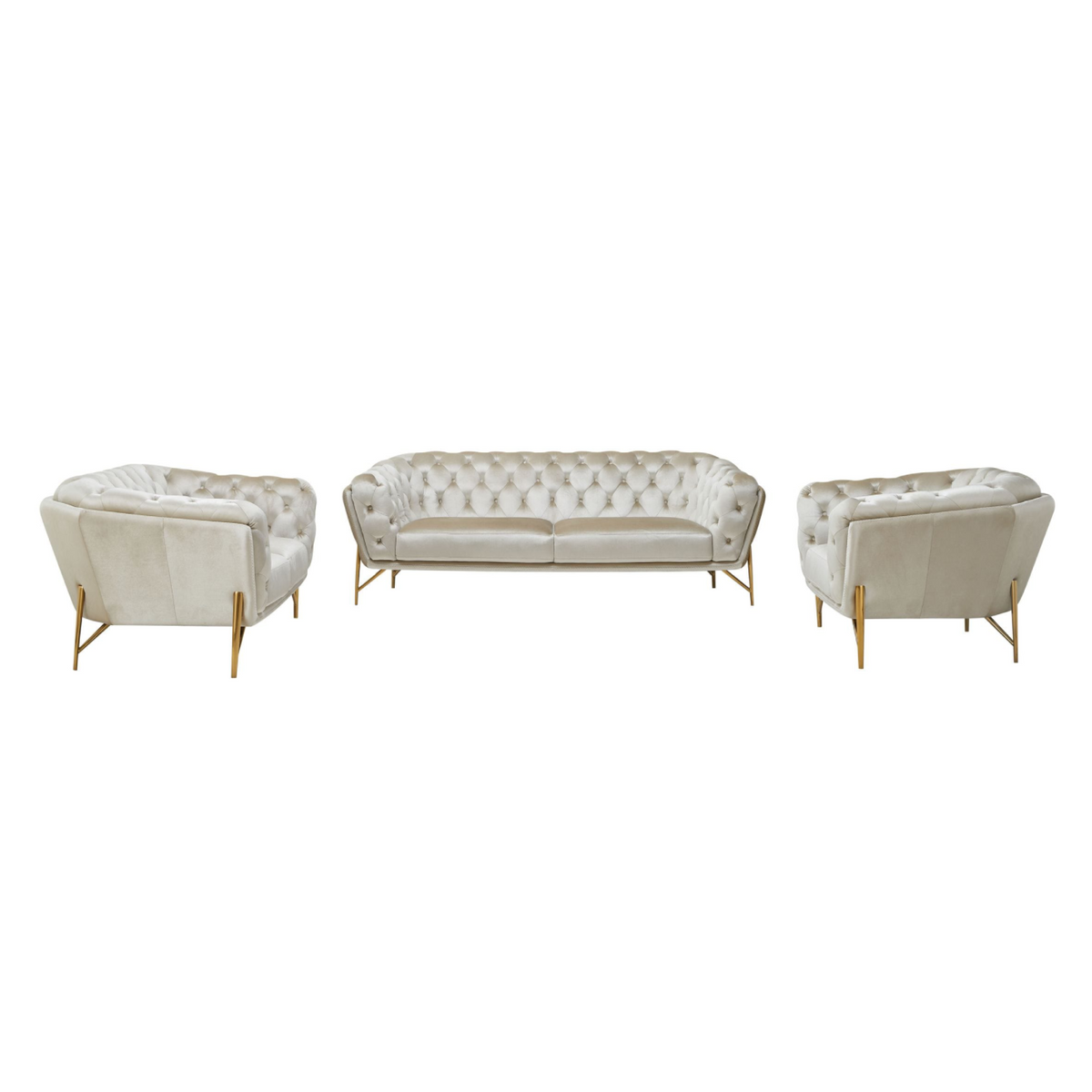 Stella Transitional Beige Velvet Sofa Set