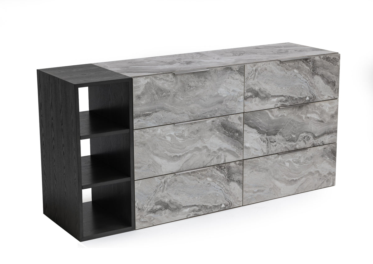 Maranello Modern Grey Wash & Faux Marble Dresser