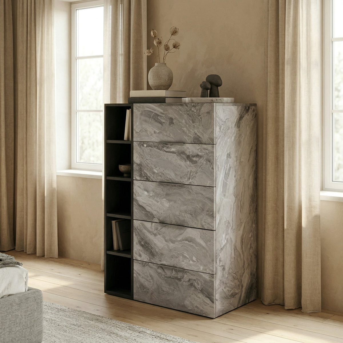 Maranello Modern Grey Wash & Faux Marble Chest