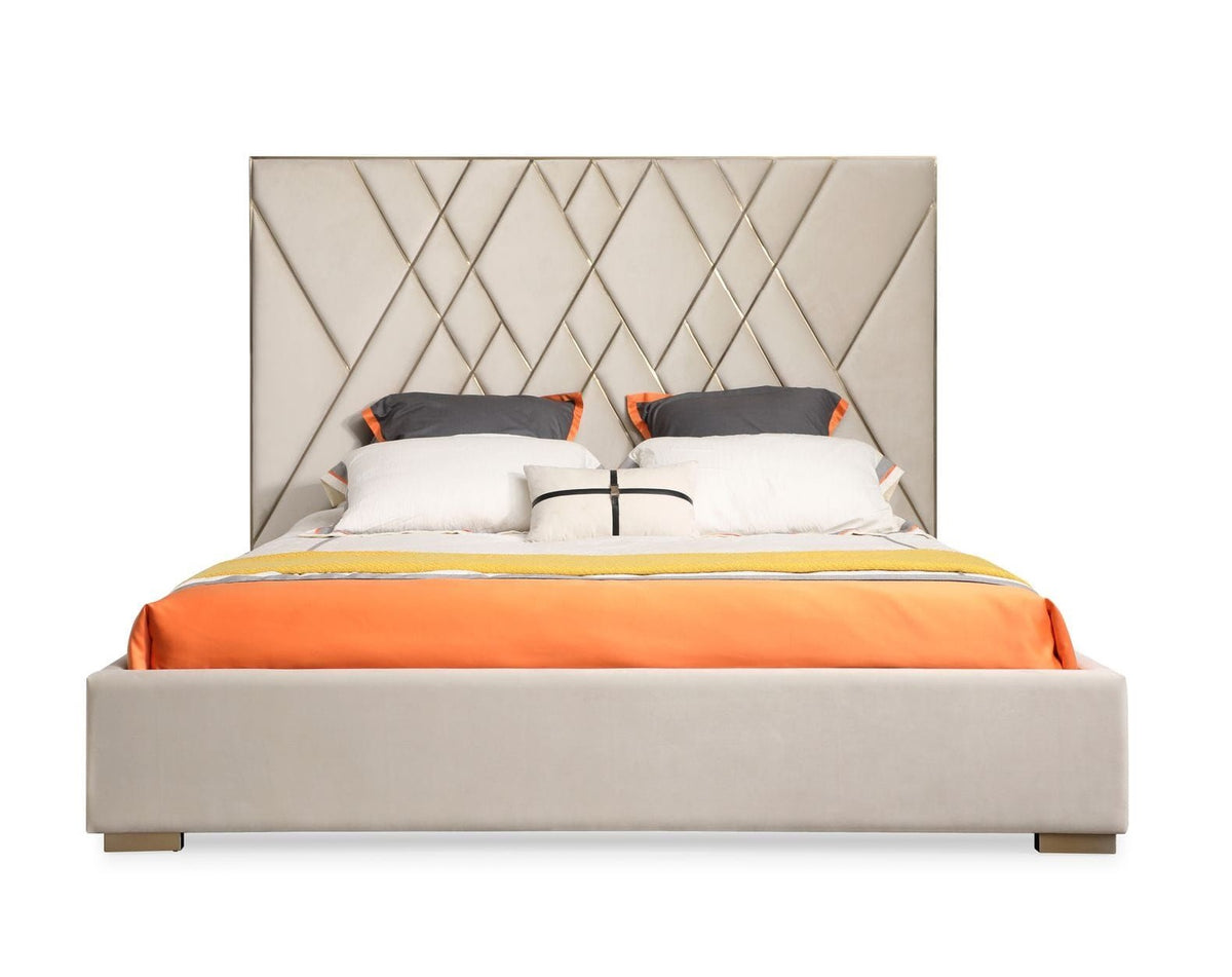 Eldora Glam Beige Velvet and Brushed Brass Bed