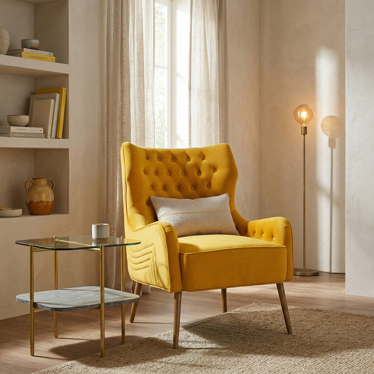 Everly Contemporary Velvet Yellow Accent Chair