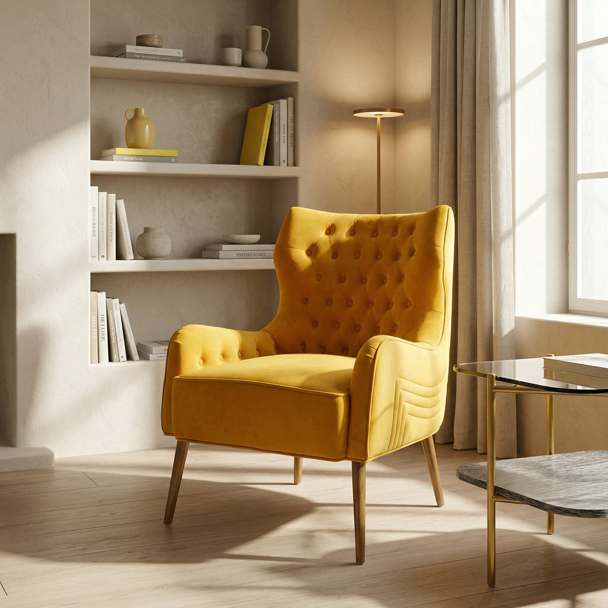 Everly Contemporary Velvet Yellow Accent Chair