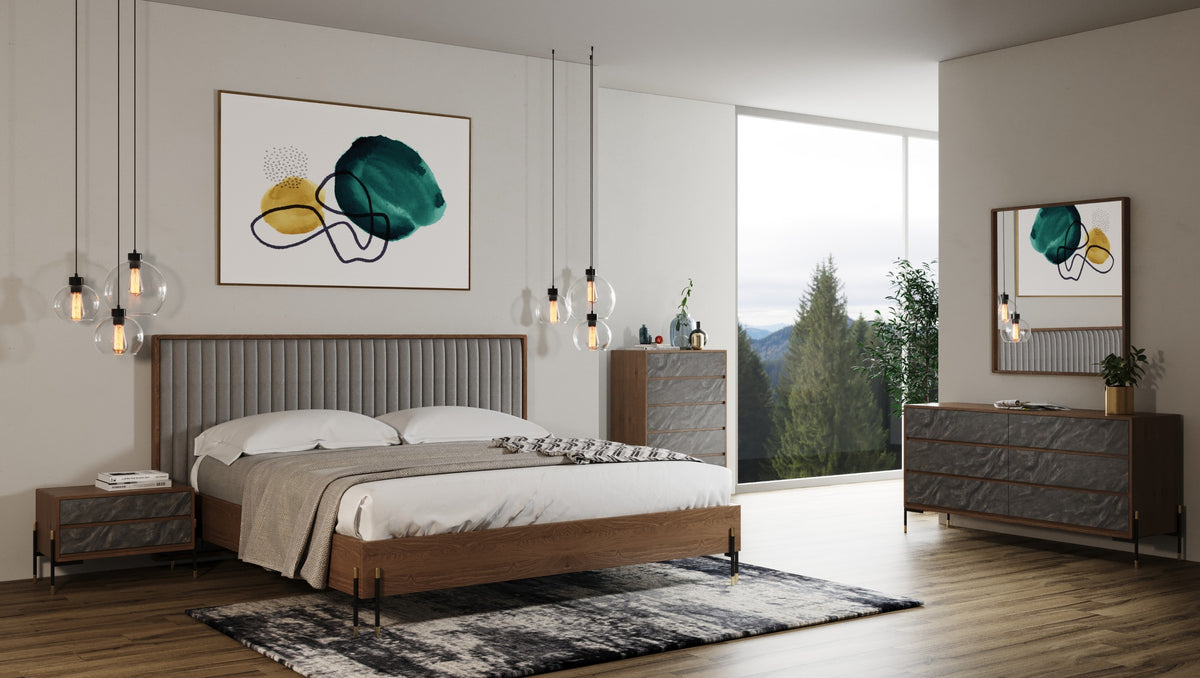 Metcalf Mid-Century Walnut & Grey Bedroom Set