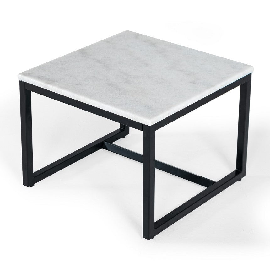 Baca White Marble + Black Metal End Table