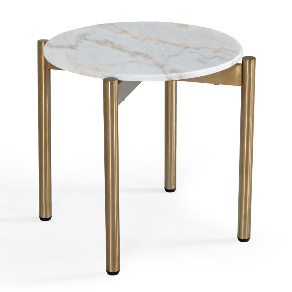 Denzel White Marble + Gold End Table