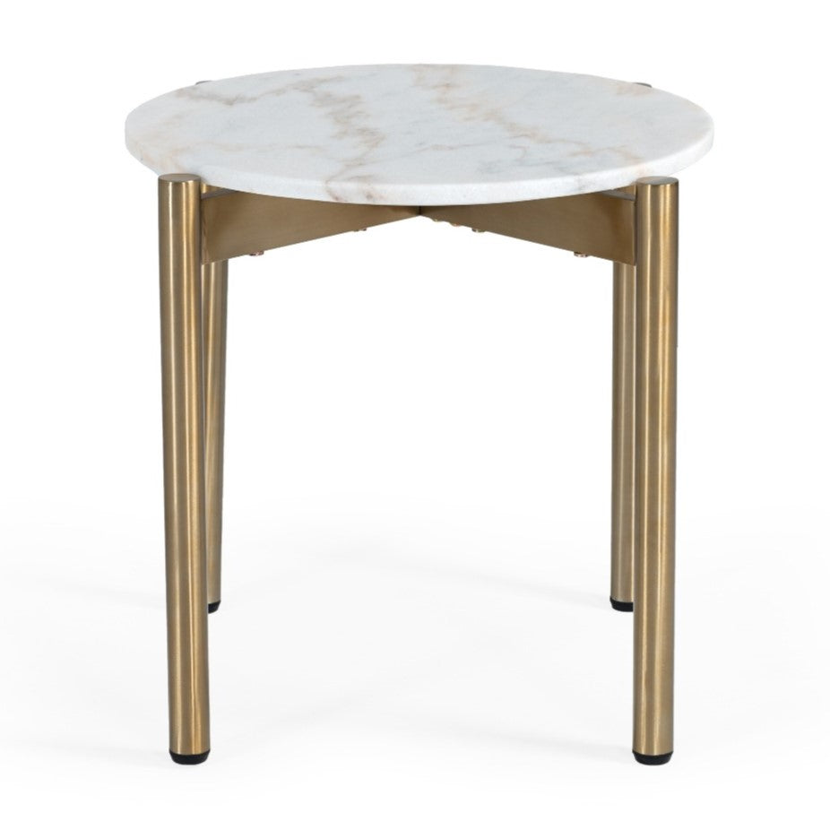 Denzel White Marble + Gold End Table