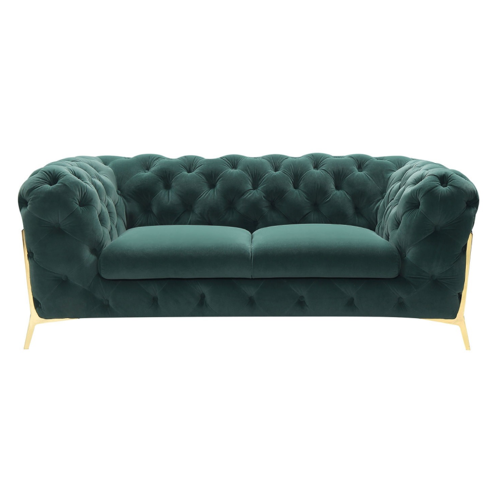 Quincey Transitional Emerald Green Velvet Loveseat