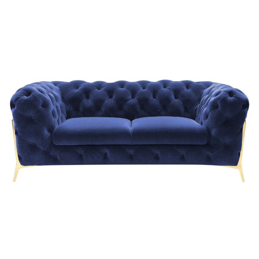 Quincey Transitional Blue Velvet Loveseat