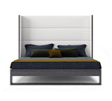 Heloise Contemporary White Leather & Grey Elm Trim Bed