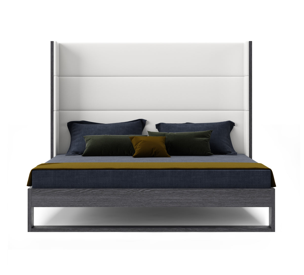 Heloise Contemporary White Leather & Grey Elm Trim Bed