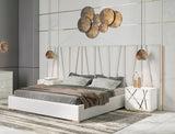 Nixa Modern White + Gold Bed + Nightstands