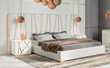 Nixa Modern White + Gold Bed + Nightstands