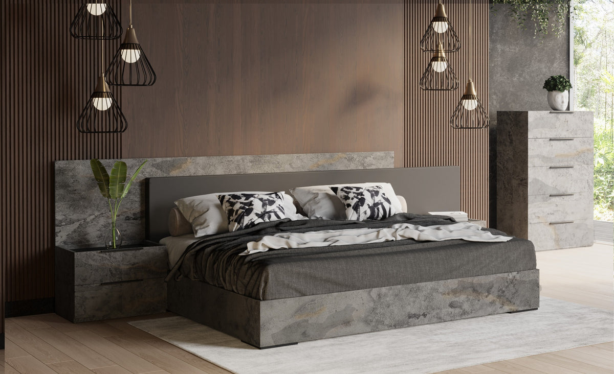 Ferrara Modern Volcano Oxide Grey Bed with Nightstands
