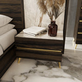 Velondra Modern Eucalypto + Marble Bed with Two Nightstands