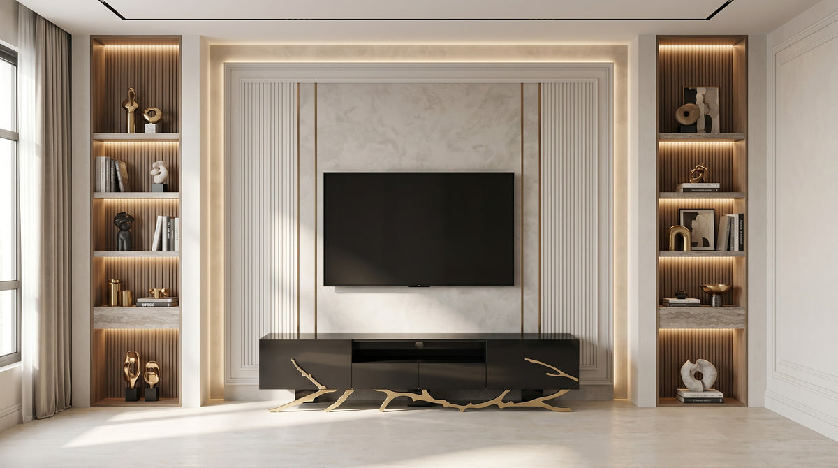 Legend Modern Black & Champagne Gold 87" TV Stand