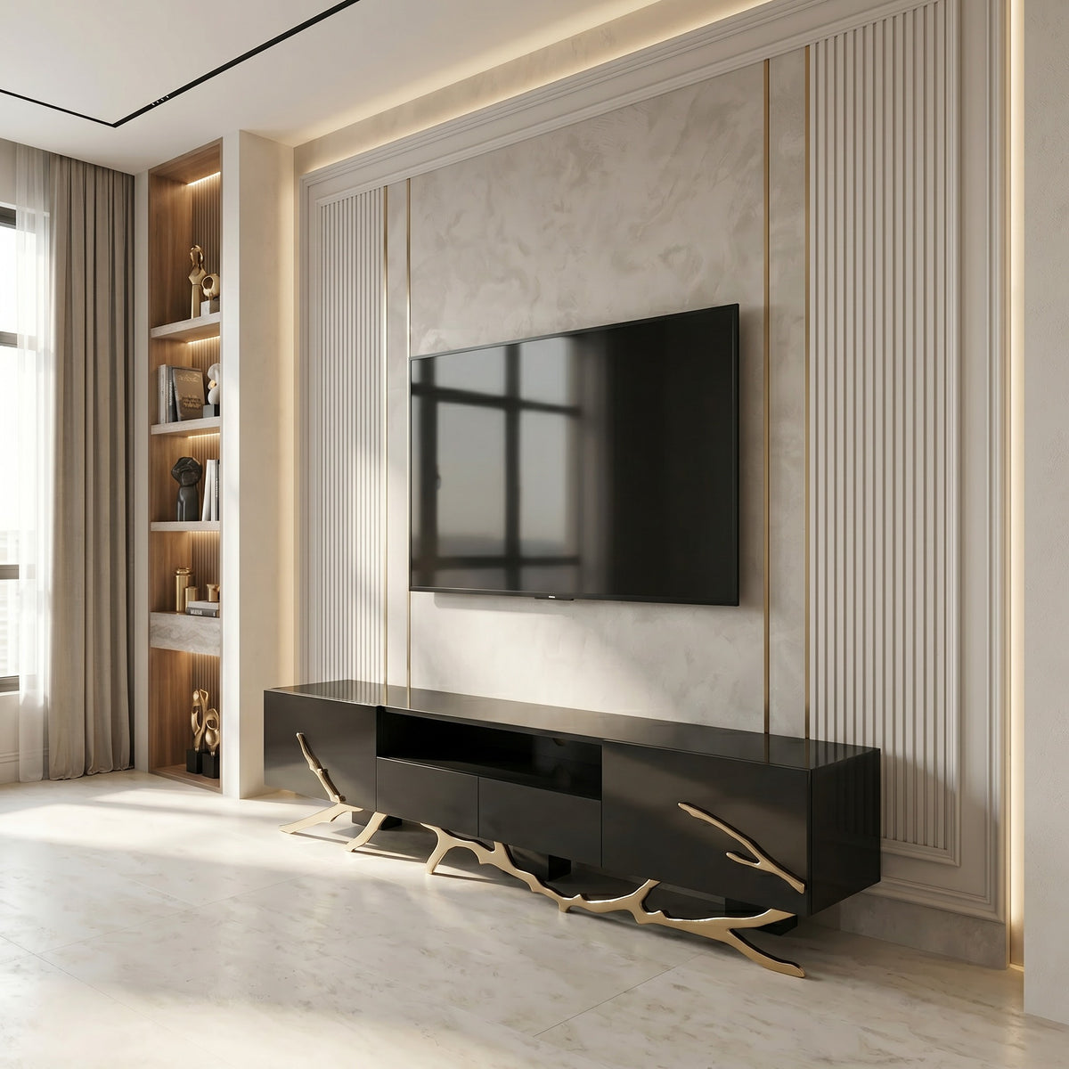 Legend Modern Black & Champagne Gold 87" TV Stand