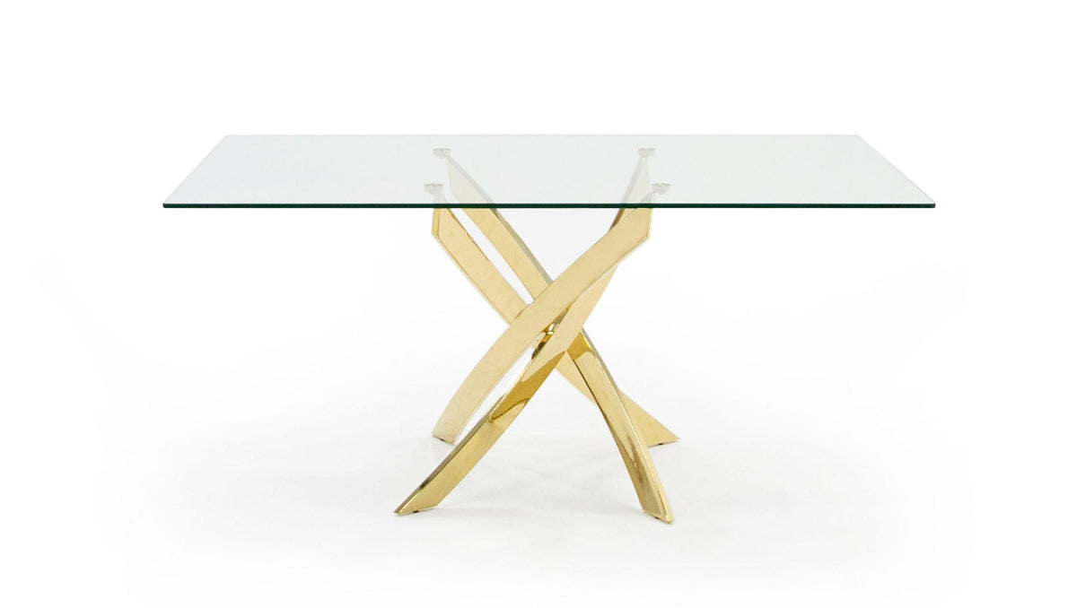 Pyrite Modern Glass and Gold Dining Table