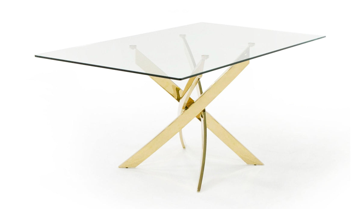 Pyrite Modern Glass and Gold Dining Table