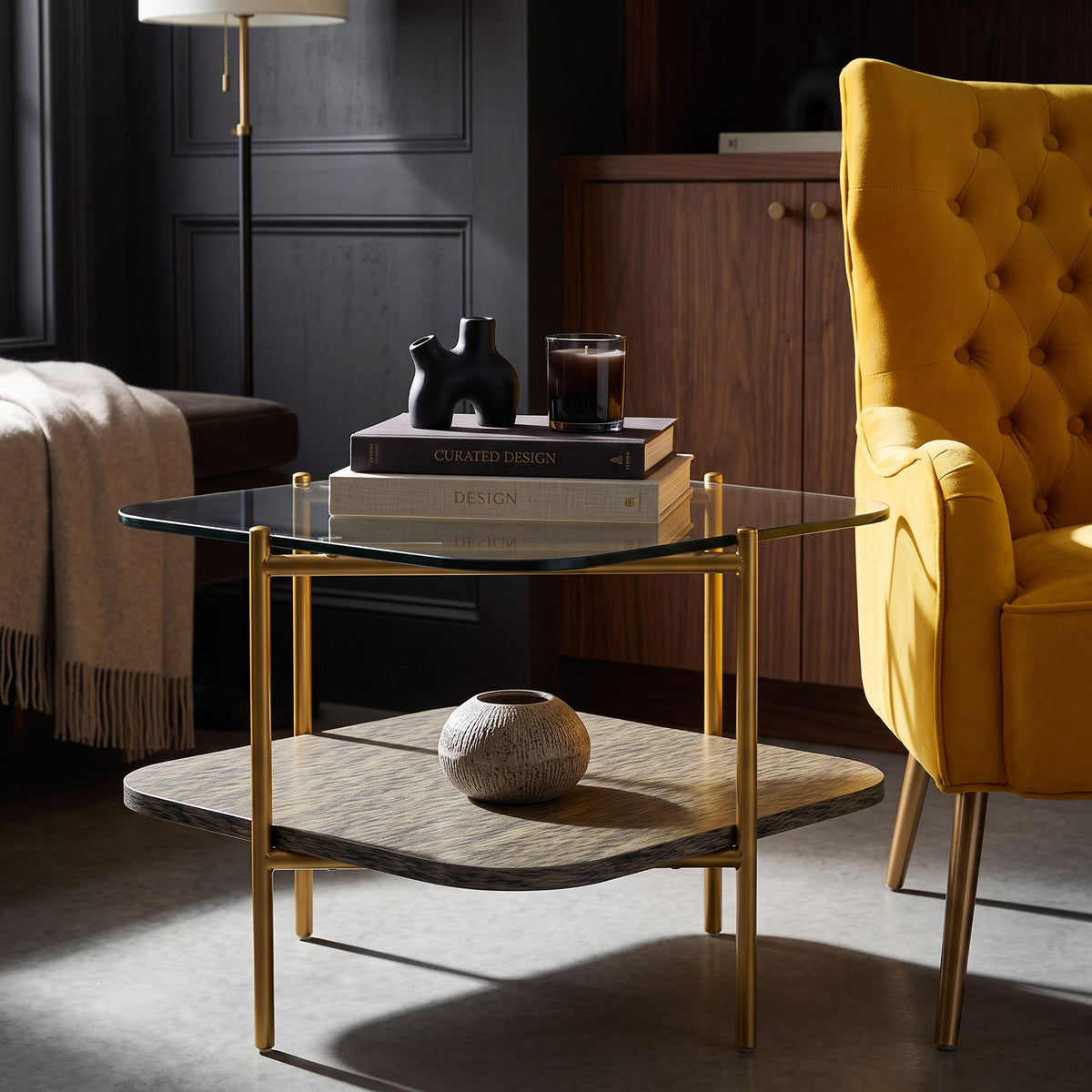 Cari Glam Gold + Glass End Table