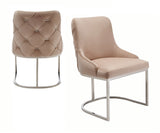 Daria Modern Beige Velvet and Stainless Steel Dining Chair Set of 2