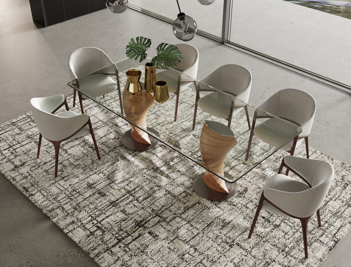 Cleveland Contemporary Glass and Walnut Dining Table