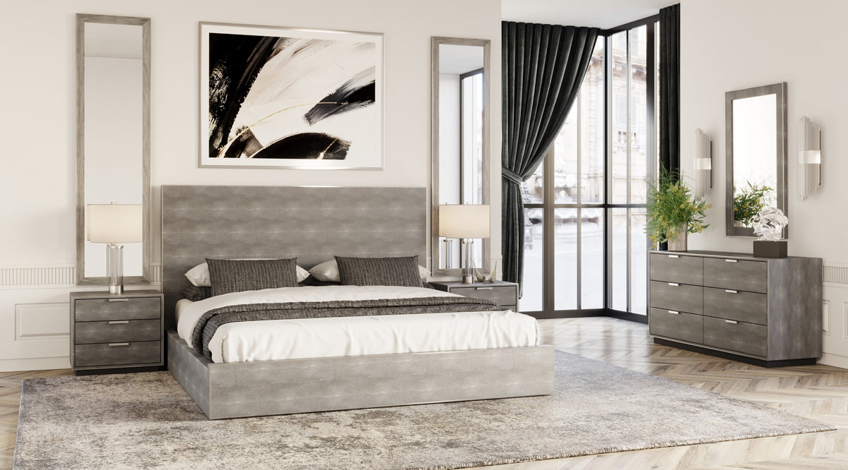 Dynasty Eastern King Modern Shagreen Bedroom Set 3 Drawer