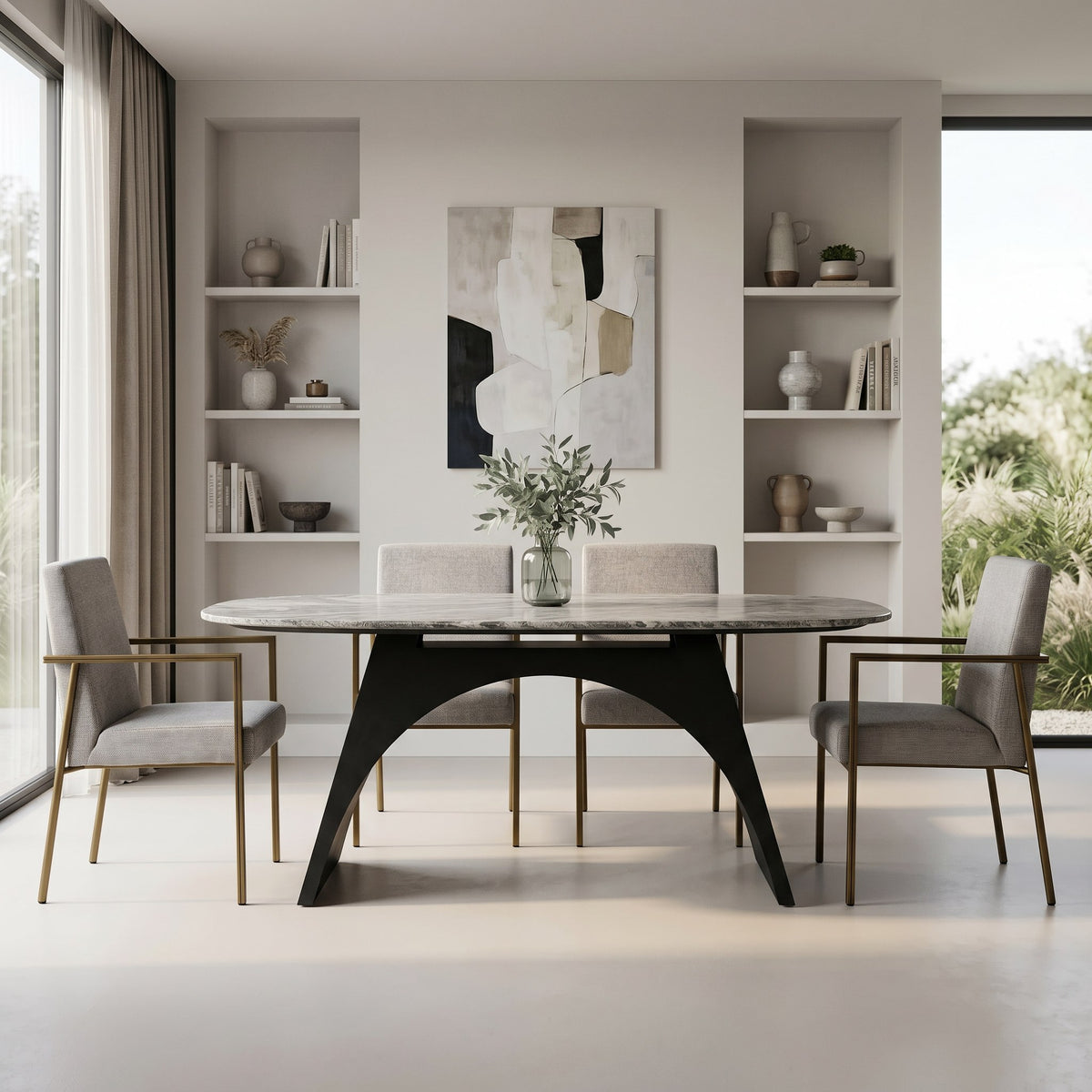 Burnham Modern Light Grey & Brass Arm Dining Chair