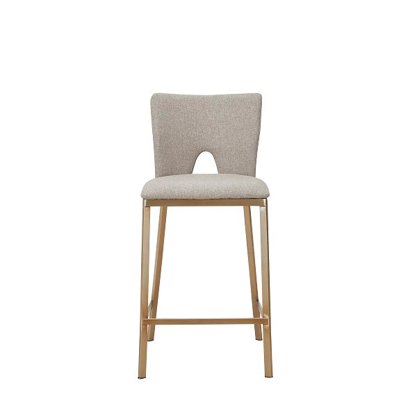 Burton Contemporary Beige + Brass Counter Stool Set of Two