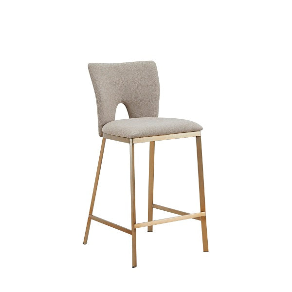 Burton Contemporary Beige + Brass Counter Stool Set of Two