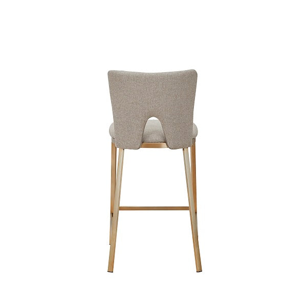 Burton Contemporary Beige + Brass Counter Stool Set of Two
