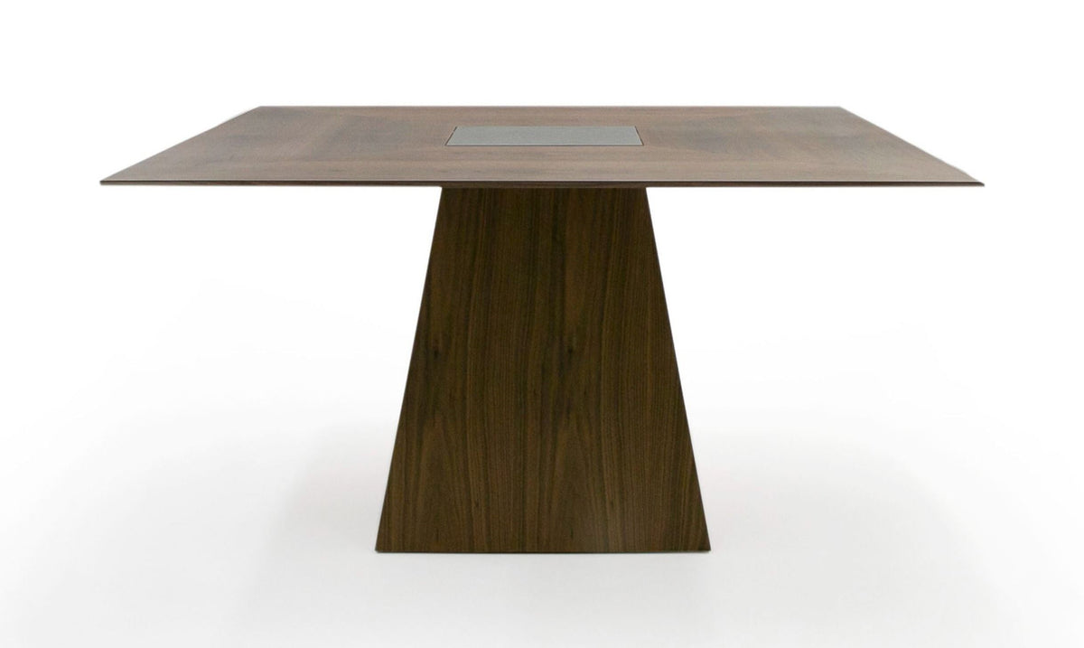 Cora- Modern Walnut and Black Tempered Glass Dining Table