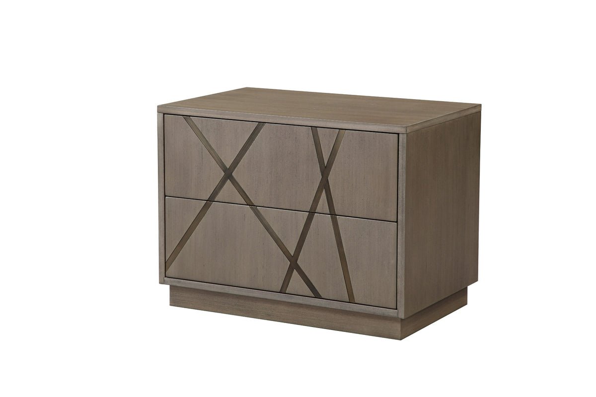Nixa Modern Beige Velvet + Brushed Bronze + Birch Bed + Nightstands-eastern