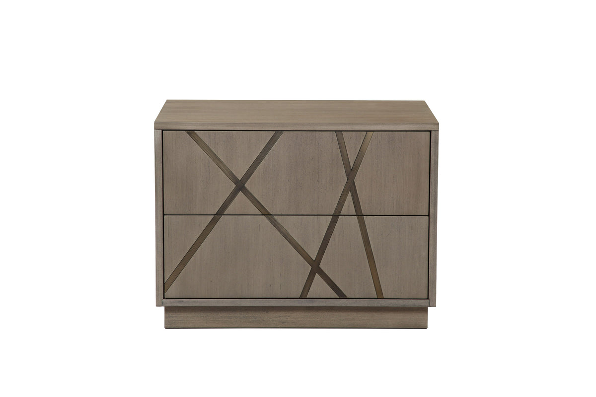 Nixa Modern Beige Velvet + Brushed Bronze + Birch Bed + Nightstands-queen